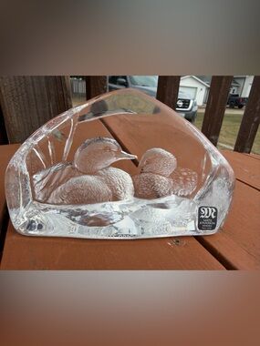 Signed! Mats Jonasson Crystal Ducks Sculpture - Clear Glass